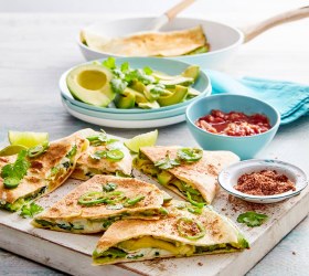 Spicy avocado egg and three cheese quesadillas